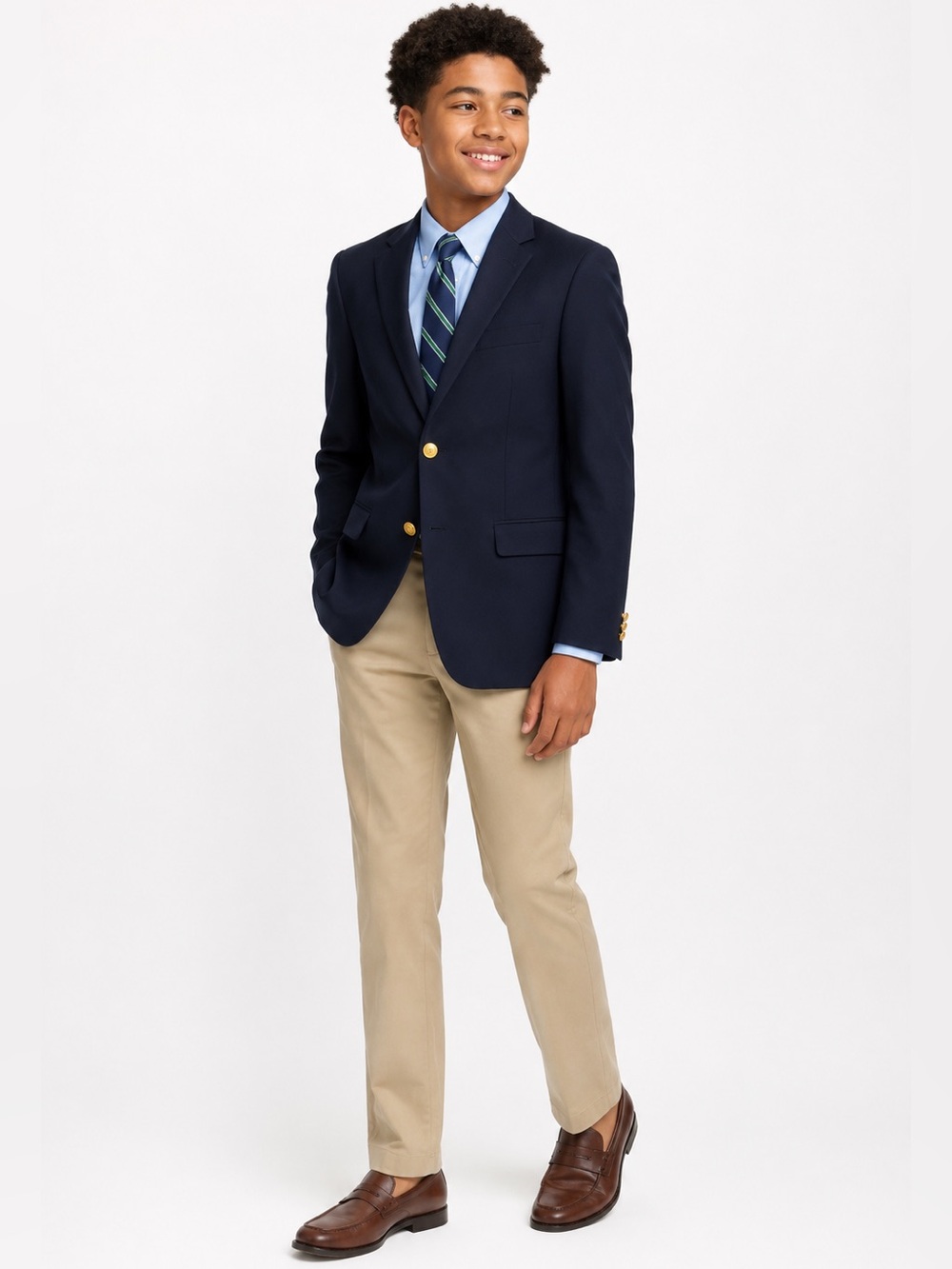 Lord & Taylor Boys 16R Navy Wool Blend Blazer Gold Buttons